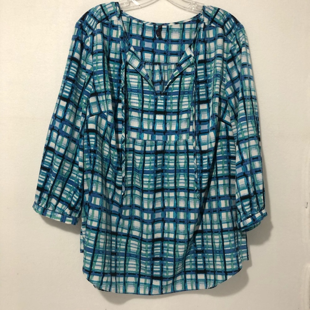 NYDJ Plaid Tie Front Tunic Top - Picture 6 of 9